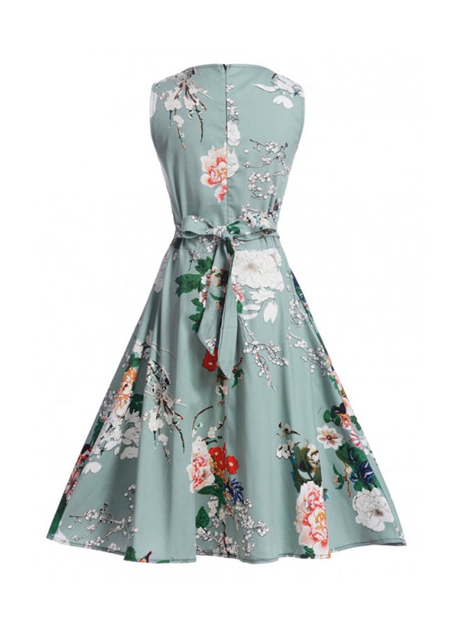 Elegant Floral Print Retro Vintage 1950'S Hepburn Style Dress Multicolour  - Image 3