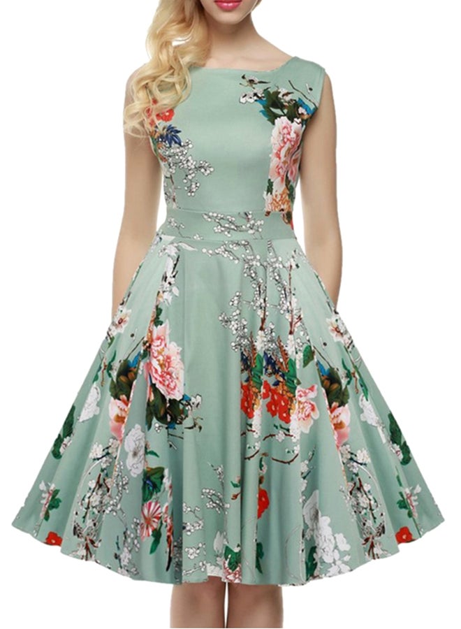 Elegant Floral Print Retro Vintage 1950'S Hepburn Style Dress Multicolour  - Image 1