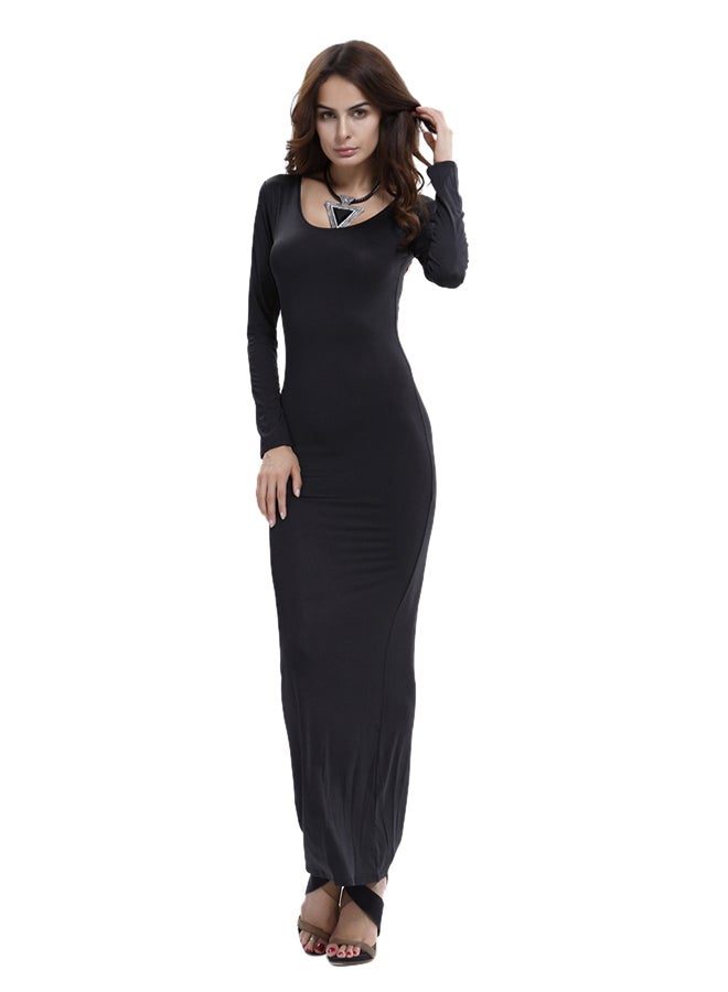 Long Sleeves A-Line Classic Maxi Dress Black  - Image 1