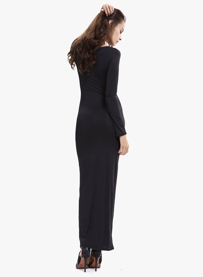 Long Sleeves A-Line Classic Maxi Dress Black  - Image 2