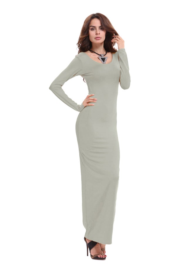 Long Sleeves A-Line Classic Maxi Dress Grey  - Image 1
