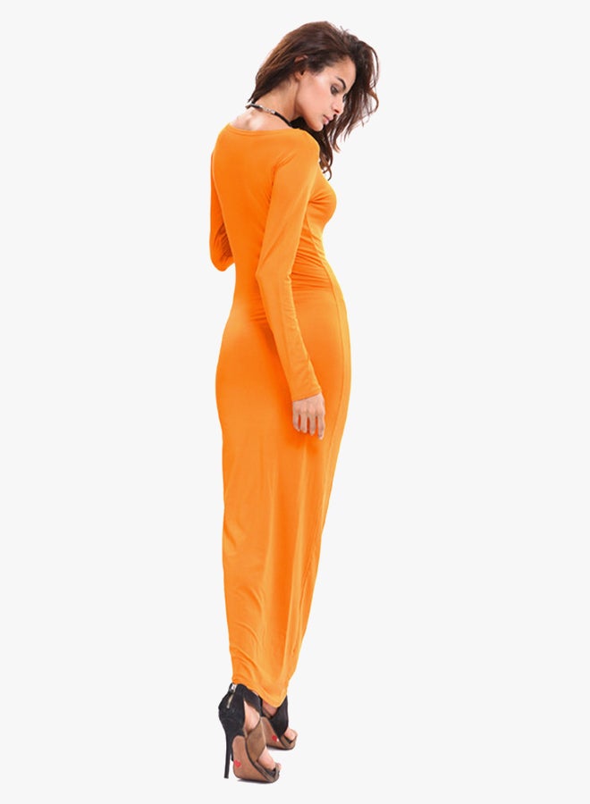 Long Sleeves A-Line Classic Maxi Dress Orange  - Image 2
