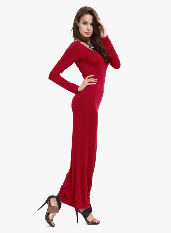 Long Sleeves A-Line Classic Maxi Dress Red  - Image 2