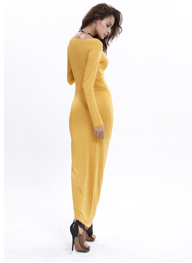 Long Sleeves A-Line Classic Maxi Dress Yellow  - Image 2