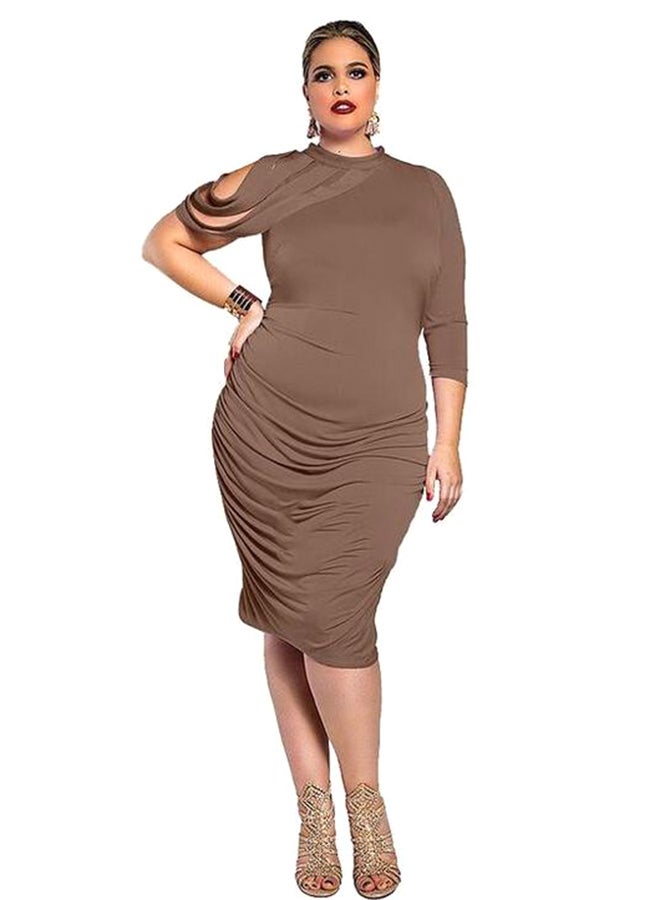 Elegant Plus Size Women Dress Coffee - Image 1