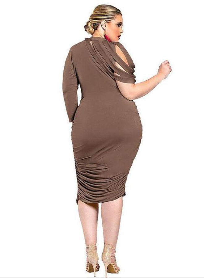 Elegant Plus Size Women Dress Coffee - Image 2