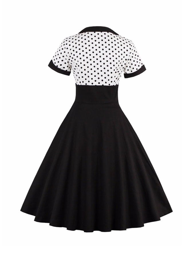 Vintage Dot Print Short Sleeves Dress Black  - Image 2