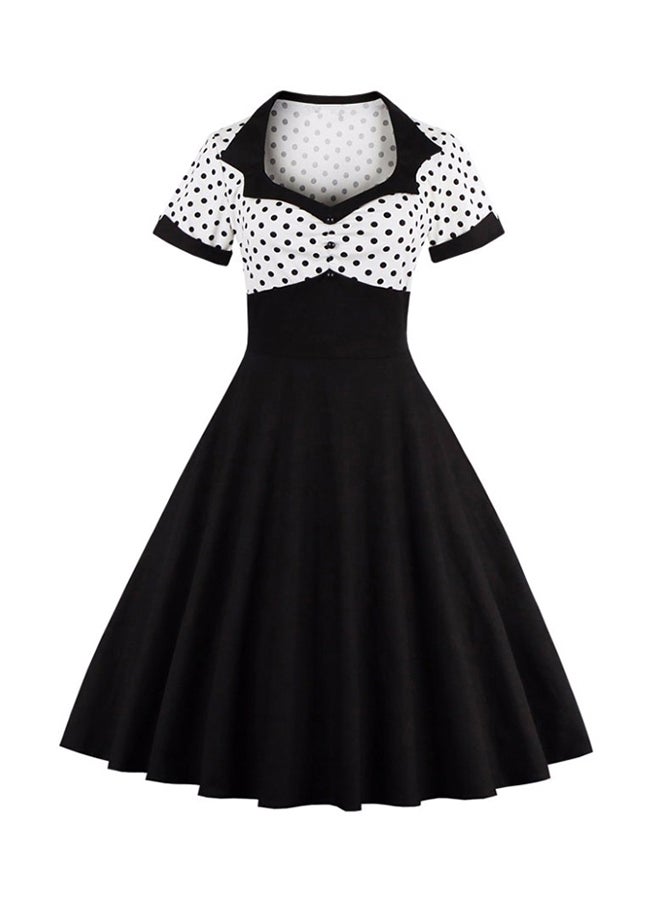 Vintage Dot Print Short Sleeves Dress Black  - Image 1