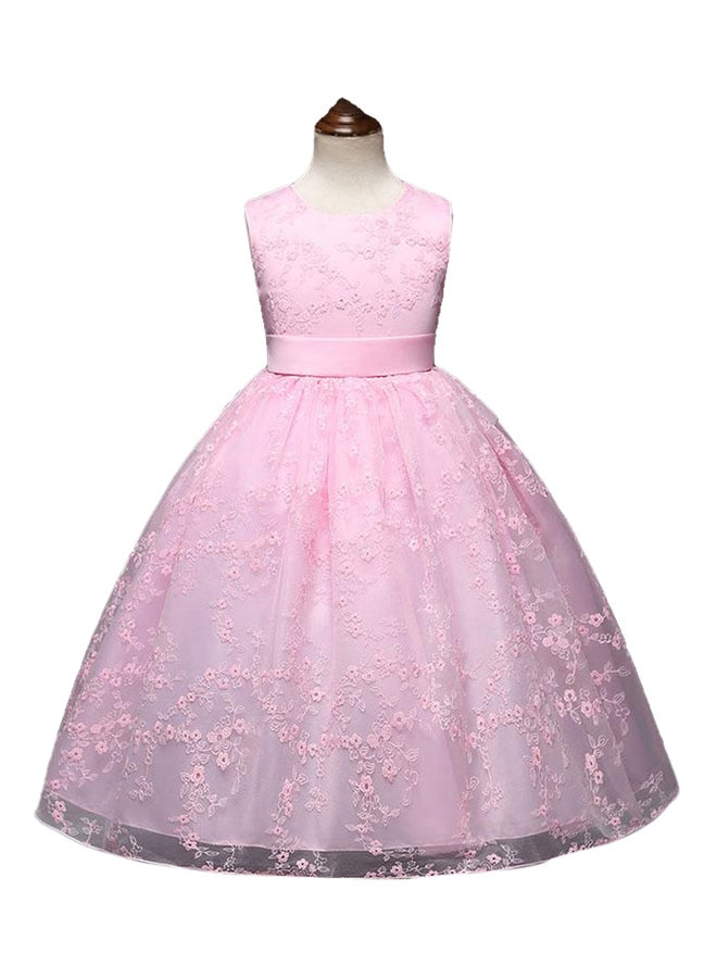 Embroidered Mesh Princess Dress Pink  - Image 1