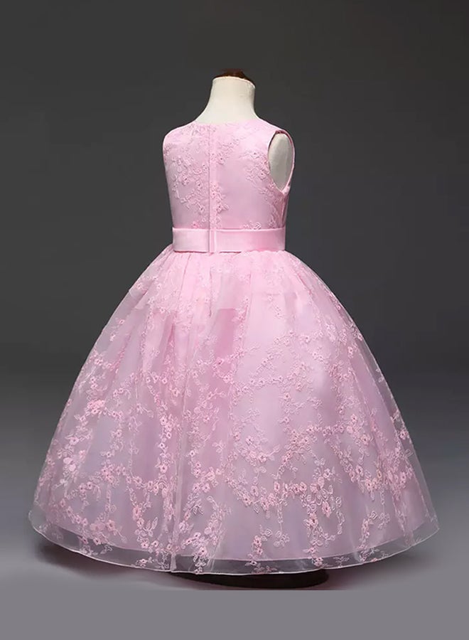 Embroidered Mesh Princess Dress Pink  - Image 3