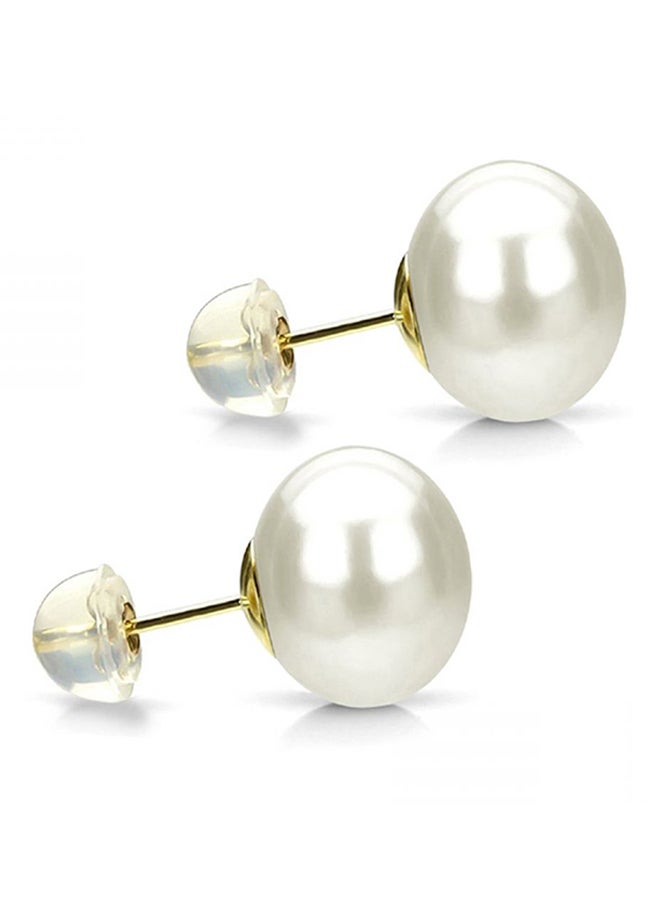 Golden Choice - 14K Solid Gold 10-10.5mm Huge White AAA Freshwater Pearl Stud Earrings - Image 1