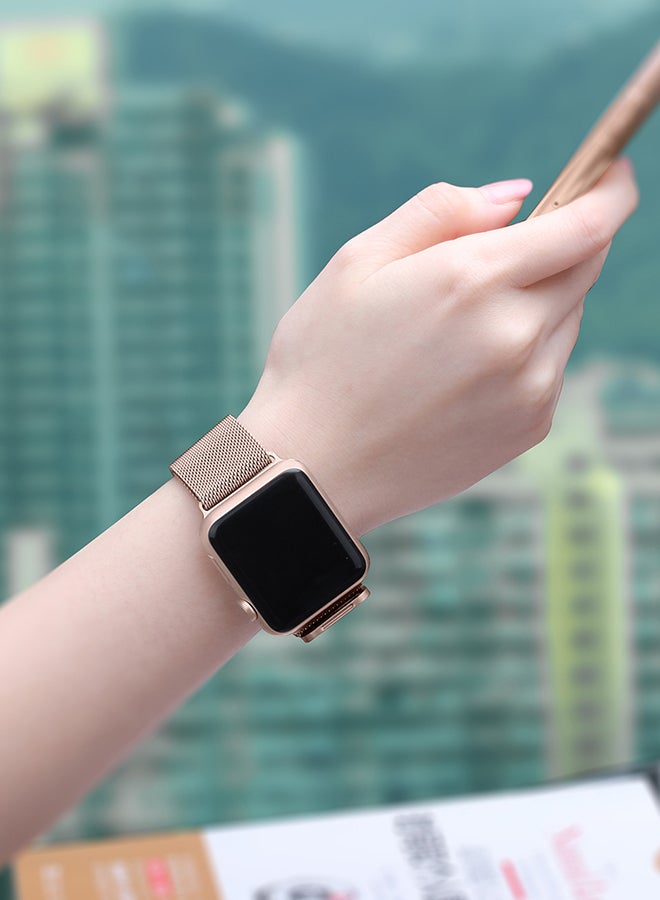 ترامكس سوار بديل من الستانلس ستيل لساعة أبل السلسلة 1/2/3 بقياس 42 مم ذهبي وردي - Image 5