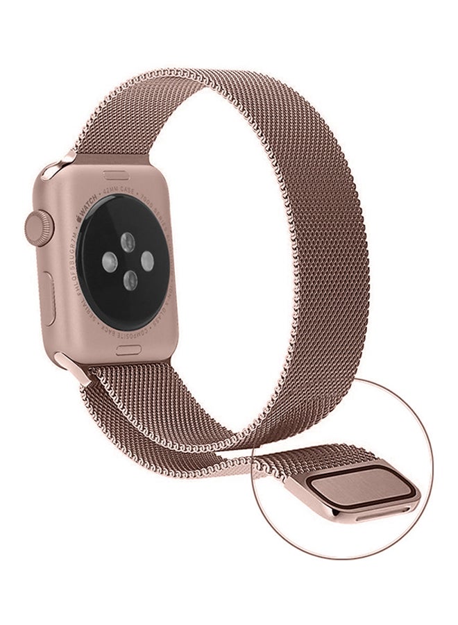 ترامكس سوار بديل من الستانلس ستيل لساعة أبل السلسلة 1/2/3 بقياس 42 مم ذهبي وردي - Image 2