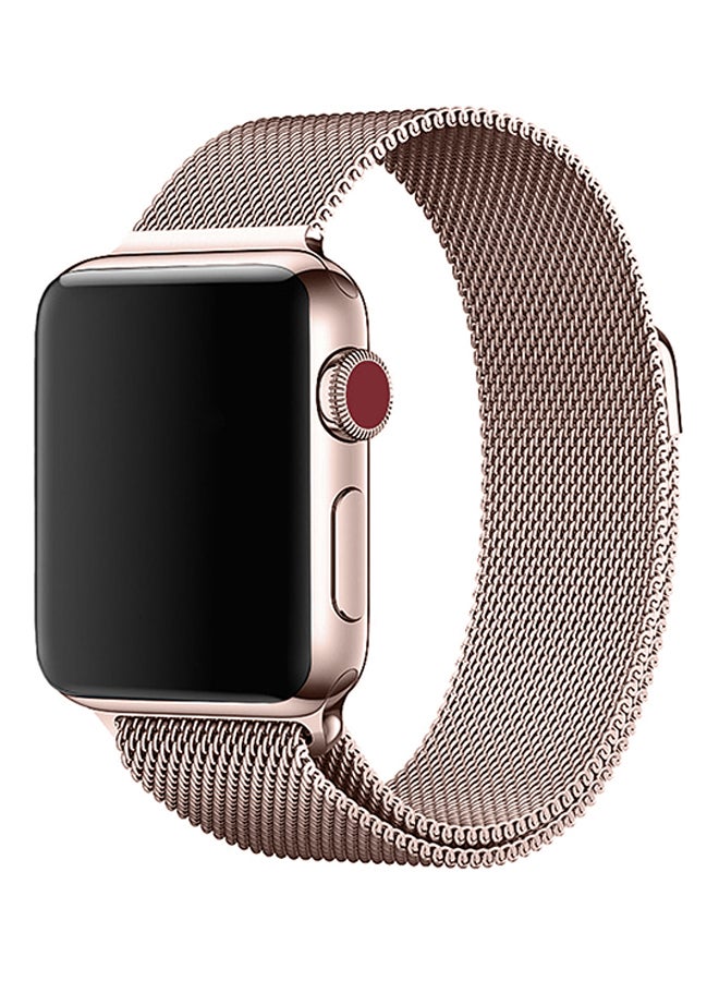 ترامكس سوار بديل من الستانلس ستيل لساعة أبل السلسلة 1/2/3 بقياس 42 مم ذهبي وردي - Image 1