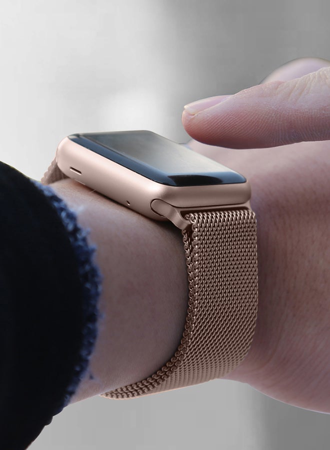 ترامكس سوار بديل من الستانلس ستيل لساعة أبل السلسلة 1/2/3 بقياس 42 مم ذهبي وردي - Image 4