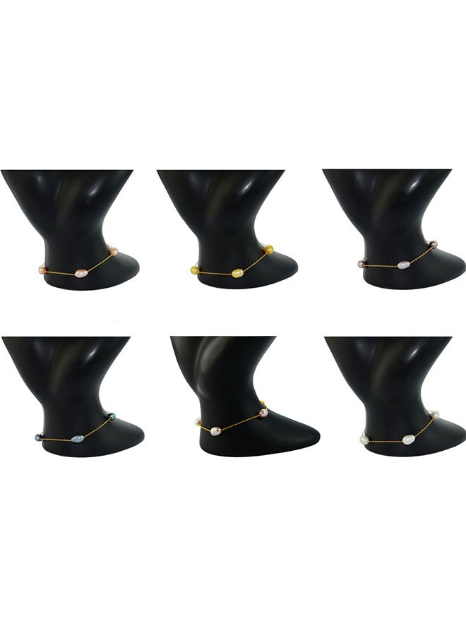 Vera Perla - 6-Piece 18 Karat Gold Pearl Studded Bracelet - Image 1
