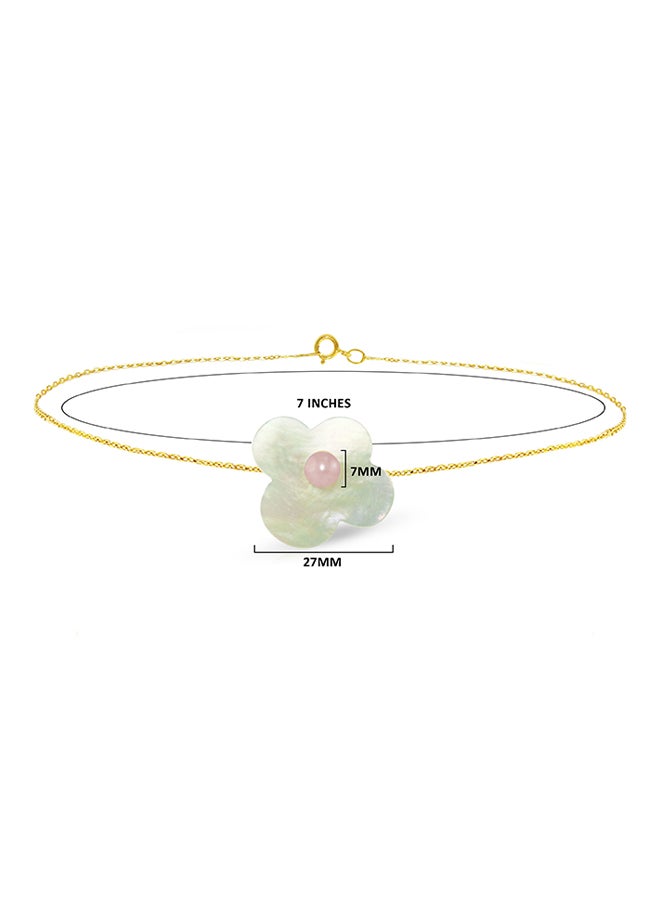 Vera Perla 18 Karat Solid Yellow Gold Mother Of Pearl With 7 mm Flower Shape Pearl Chain Bracelet  - Image 2