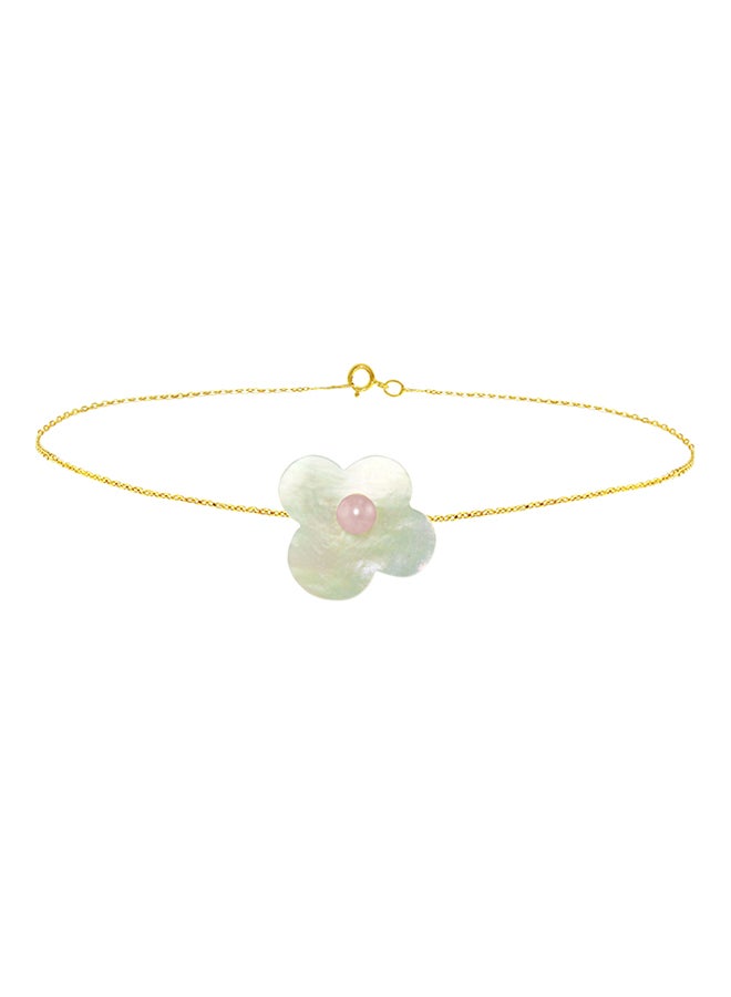 Vera Perla 18 Karat Solid Yellow Gold Mother Of Pearl With 7 mm Flower Shape Pearl Chain Bracelet  - Image 1
