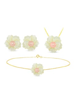 3-Piece18 Karat Solid Yellow Gold 19 mm Flower Shape Mother Of Pearl With 6-7 mm Pearl Jewellery