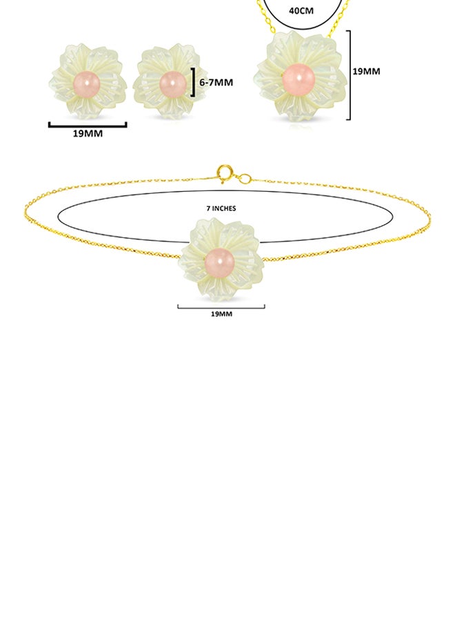 Vera Perla - 3-Piece18 Karat Solid Yellow Gold 19 mm Flower Shape Mother Of Pearl With 6-7 mm Pearl Jewellery - Image 1