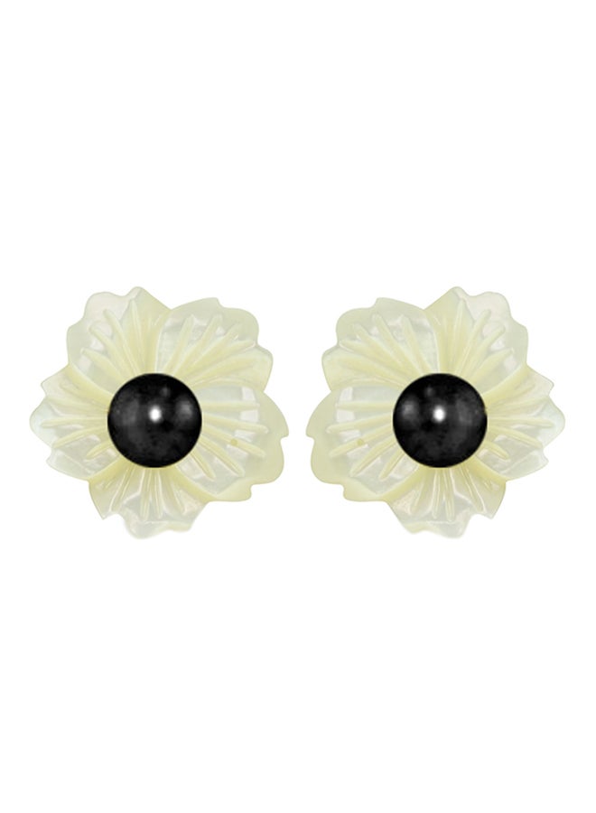 Vera Perla 18 Karat Gold Flower Design Mother Of Pearl Earrings  - Image 1