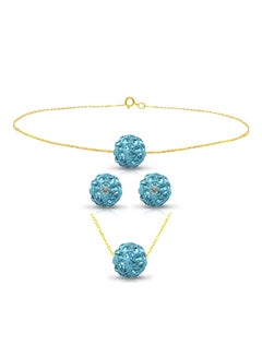 18 Karat Solid Yellow Gold Simple 10 mm Crystal Ball Earrings With Pendant Necklace And Bracelet