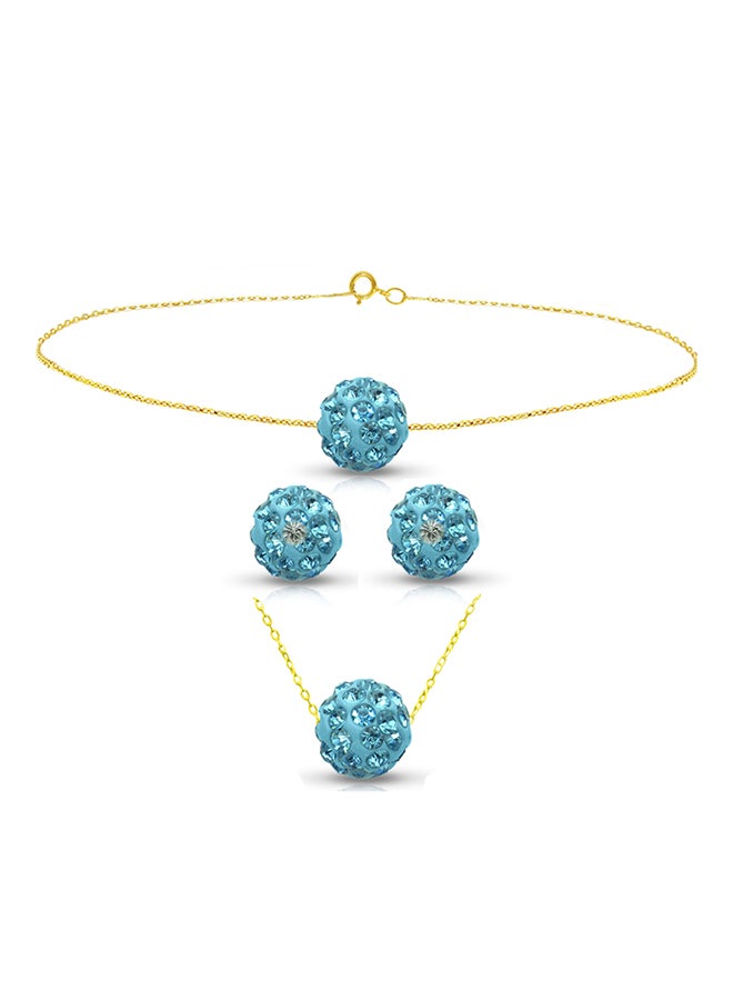 Vera Perla - 18 Karat Solid Yellow Gold Simple 10 mm Crystal Ball Earrings With Pendant Necklace And Bracelet - Image 1