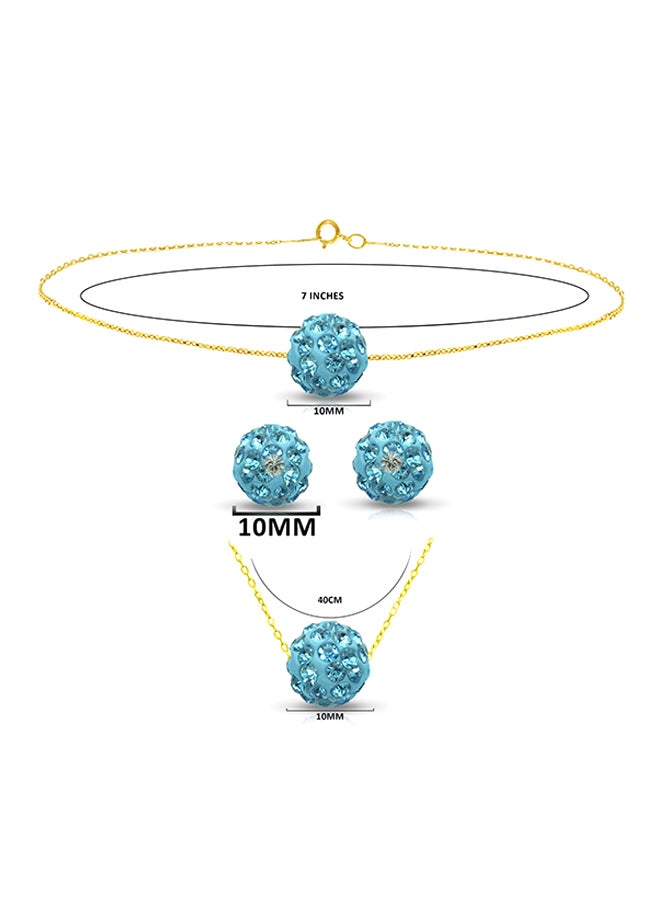 Vera Perla - 18 Karat Solid Yellow Gold Simple 10 mm Crystal Ball Earrings With Pendant Necklace And Bracelet - Image 1
