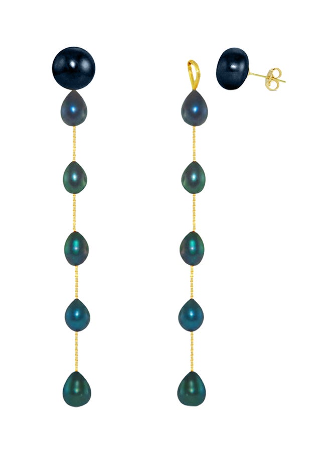 Vera Perla 18 Karat Yellow Gold Pearl Studded Dangle Earrings - Image 1