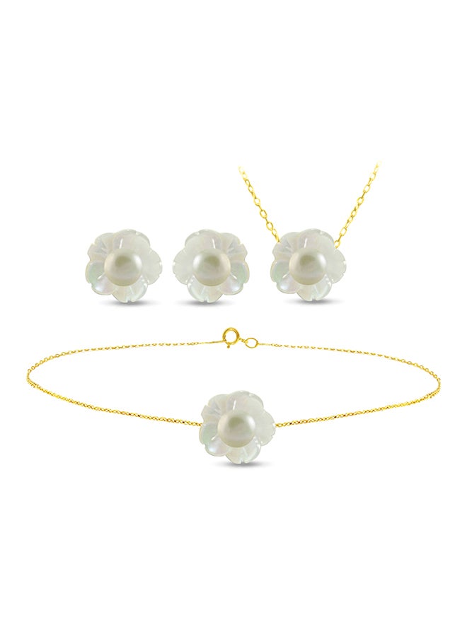 Vera Perla - 18 Karat Solid Yellow Gold Mother Of Pearl Shell With 4 mm Pearl Jewellery Set - Image 1