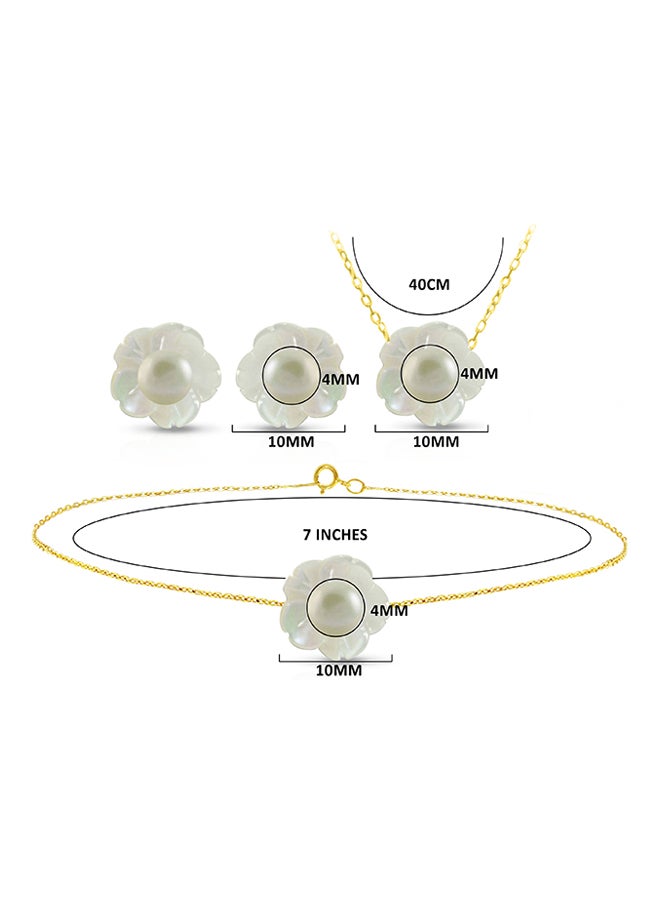 Vera Perla - 18 Karat Solid Yellow Gold Mother Of Pearl Shell With 4 mm Pearl Jewellery Set - Image 1