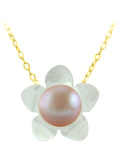 18 Karat Gold  Flower Design Pearl Pendant Necklace