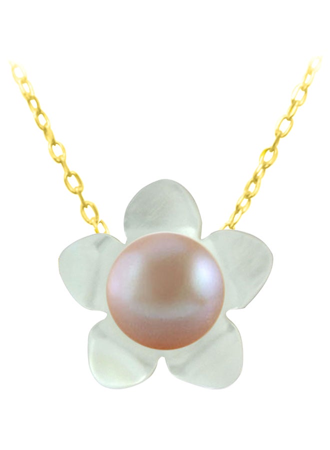 Vera Perla - 18 Karat Gold  Flower Design Pearl Pendant Necklace - Image 1
