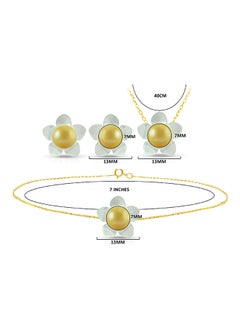 Vera Perla Set of 3 18 Karat Gold Mother Of Pearl Flower Design With Pearl Necklace, Bracelet and Earrings  - Image 2