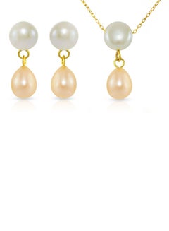 18 Karat Yellow Gold Pearl Drop Jewellery Set