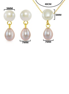 Vera Perla Set of 2 18 Karat Gold Button Pearl Drop Necklace and Earrings  - Image 2