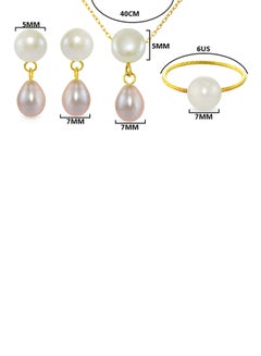 Vera Perla Set of 3 18 Karat Gold Button Pearl Drop Necklace Earrings and Ring  - Image 2