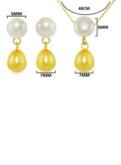 Vera Perla Set of 2 18 Karat Gold Button Pearl Drop Necklace and Earrings  - Image 2