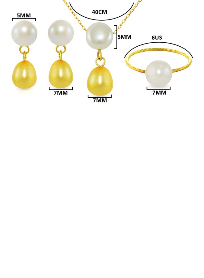 18 Karat Yellow Gold Pearl Drop Jewellery Set