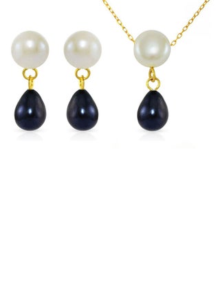 18 Karat Yellow Gold Button Pearl Drop With Pearl Jewellery Set - v1528792321/N15079113A_1