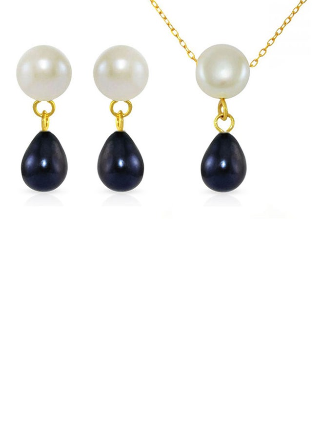 18 Karat Yellow Gold Button Pearl Drop With Pearl Jewellery Set