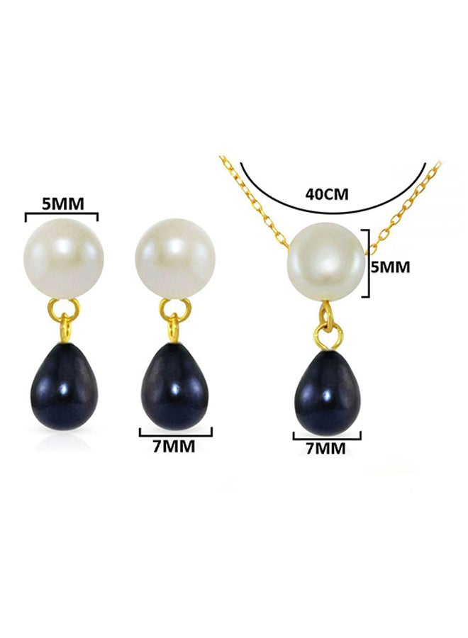 18 Karat Yellow Gold Button Pearl Drop With Pearl Jewellery Set
