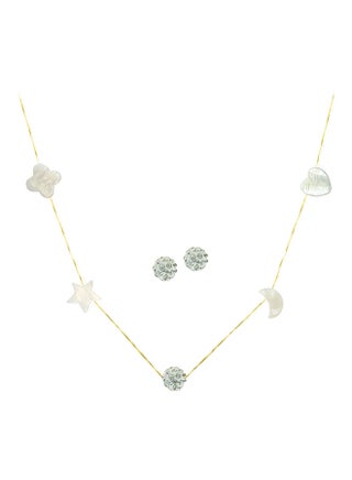 Set of 2 18 Karat  Gold Gradual Built In Mother Of Pearl And Crystal Ball Necklace and Earrings - v1528792322/N15079117A_1