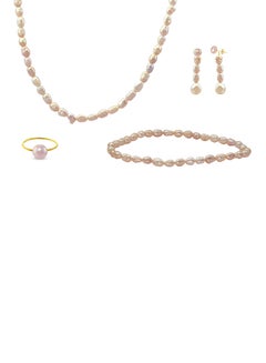 Vera Perla Set of 4 18 Karat Gold Pearl Beads Necklace Bracelet Earrings and Ring  - Image 1