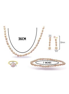 Vera Perla Set of 4 18 Karat Gold Pearl Beads Necklace Bracelet Earrings and Ring  - Image 2