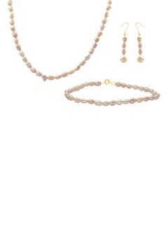 Vera Perla Set of 3 10 Karat Gold Pearl Beads Necklace Bracelet and Earrings  - Image 1