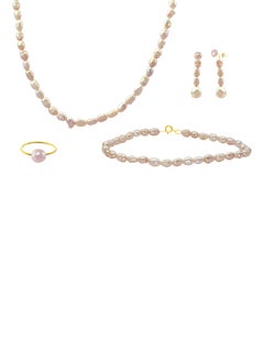 Vera Perla Set of 4 10 Karat Gold Pearl Beads Necklace Bracelet Earrings and Ring  - Image 1