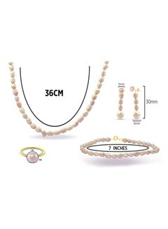 Vera Perla Set of 4 10 Karat Gold Pearl Beads Necklace Bracelet Earrings and Ring  - Image 2