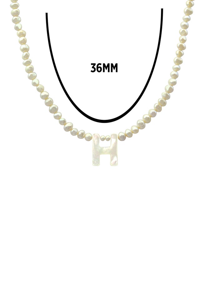 Vera Perla - 10 Karat Gold With Pearls Strand Letter H Necklace - Image 1