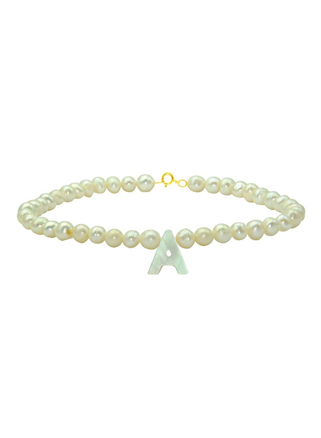 Vera Perla 10 Karat Gold With Pearls Strand Letter A Bracelet - Image 1